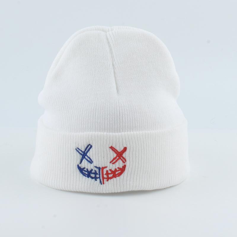 Шапка-бини с грустным лицом и вышивкой, женская осенне-зимняя вязаная шапка Skullies, теплая лыжная кепка в стиле хип-хоп, повседневная однотонная уличная шапка