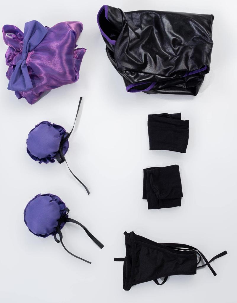 [Miccostumes] Взрослый женский костюм горничной, косплей-наряд, сексуальное платье в китайском стиле с низким вырезом в форме сердца, комплект нижнего белья (L, Черный и Фиолетовый)