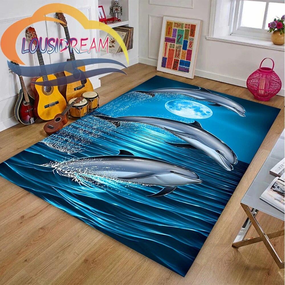 Ковер из мира морских животных Delphinidae, океанические дельфины, гостиная, спальня, большая площадь, мягкий 3D модный декоративный коврик