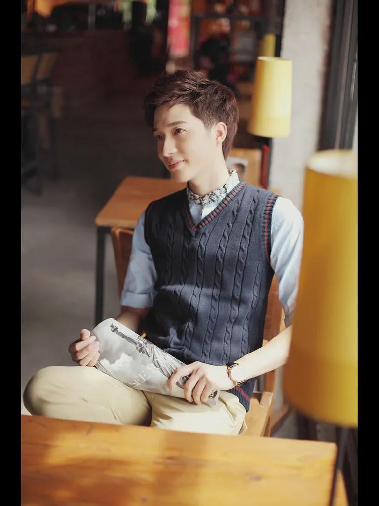 Мужской тонкий трикотажный шерстяной жилет с V-образным вырезом - модный корейский свитер без рукавов