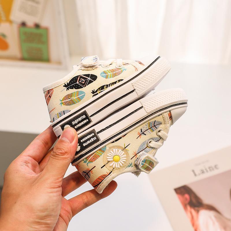 Детская парусиновая обувь Zapatillas Soft Sole 2024 года, осенняя новая обувь для ходьбы с принтом, повседневная обувь для девочек, спортивная обувь для мальчиков, детская обувь, обувь для девочек