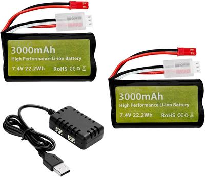 2x Li-ion Аккумулятор 7,4 В 3000 мАч 15C 2S с разъемом JST-2P и 2-в-1 Зарядное устройство – для RC Автомобиля-грузовика UDIRC UD1601 UD1602 SG1603 Масштаб 1/10 1/12 1/16