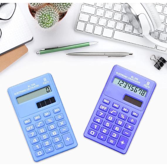 Blue Basic Standard Calculators Mini Digital Desktop Calculator, Solar Power Smart Calculator Pocket Size Basic Office for Home School Office