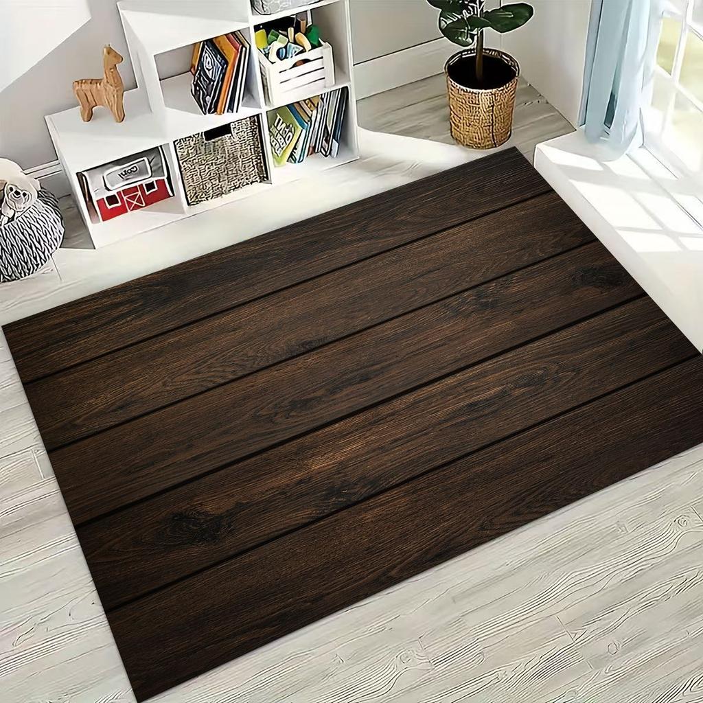 Rainbow Retro Wooden Board Black Brown Wood Grain Rug for Bedroom Living Room Sofa Home Doormat Decor,Large Non-slip Floor Mat