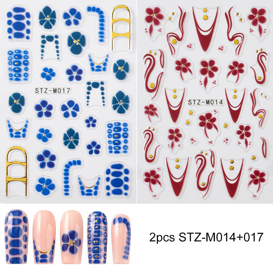 Xiaomi Brown Flower French Gradient Nail Stickers Orchid Bloomming Pattern Nail Art Decals Golden Line Designs Nail Charms Decorations