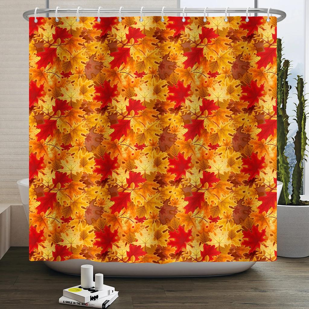Autumn Forest Maple Shower Curtain Natural Jungle Leaves Pumpkin Fall Bathroom Shower Curtain Waterproof Shower Curtain Decor