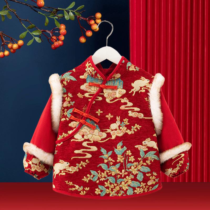 Детский вельветовый комбинезон в китайском стиле: Водонепроницаемый, грязеотталкивающий, двусторонний фартук в стиле тан-сюй для мальчиков и девочек, идеально подходит для осени и зимы.