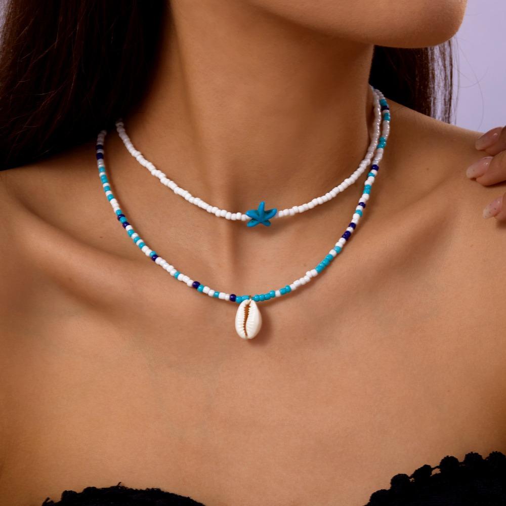 Цепочка для ключицы Starfish, двухслойная, винтажная, с ракушками, для свитера, для женщин