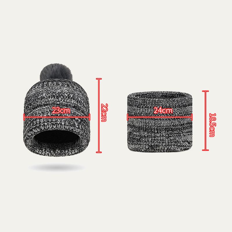 Winter Women's Scarf Knitted Hat Velvet Warm Ball Wool Hat Windproof Neck Protection Hat Scarf Two-Piece Set