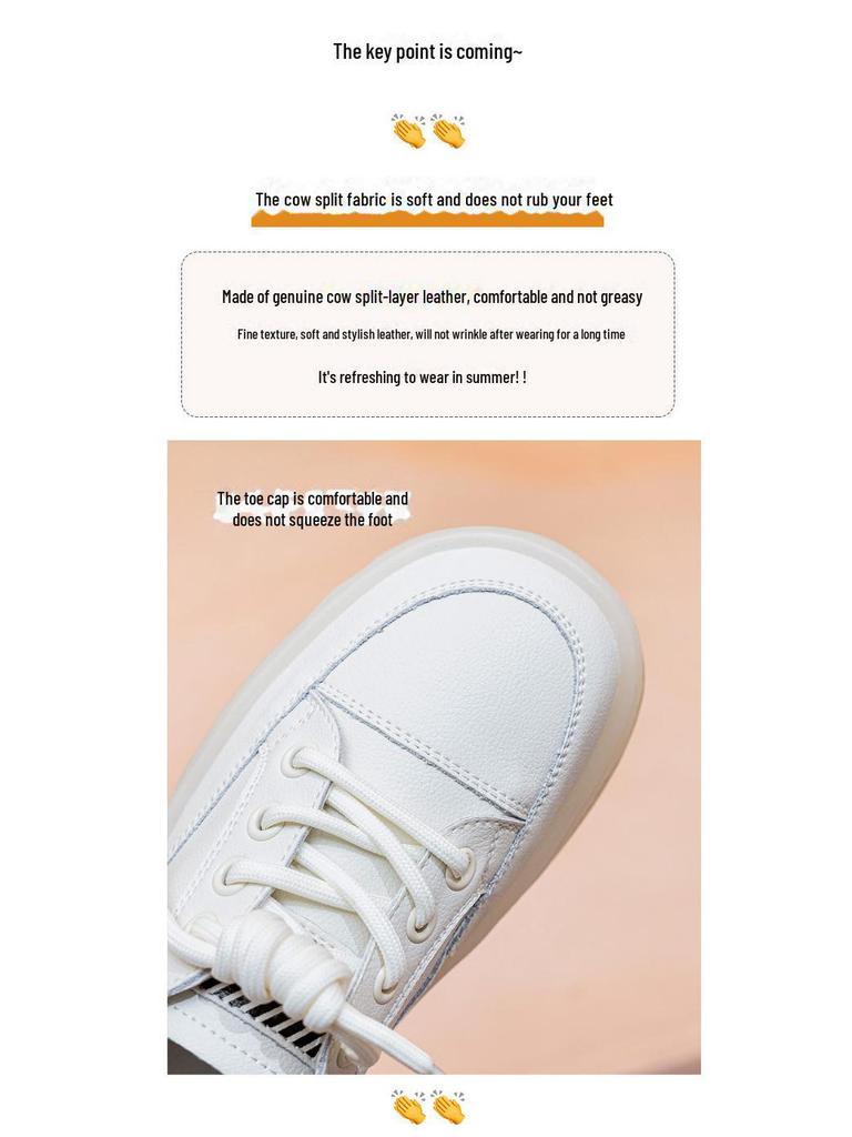 2025 Women's Genuine Leather White Sneakers: Breathable, Soft Cowhide Sole, Versatile Two-Wear Design for Spring & Summer.