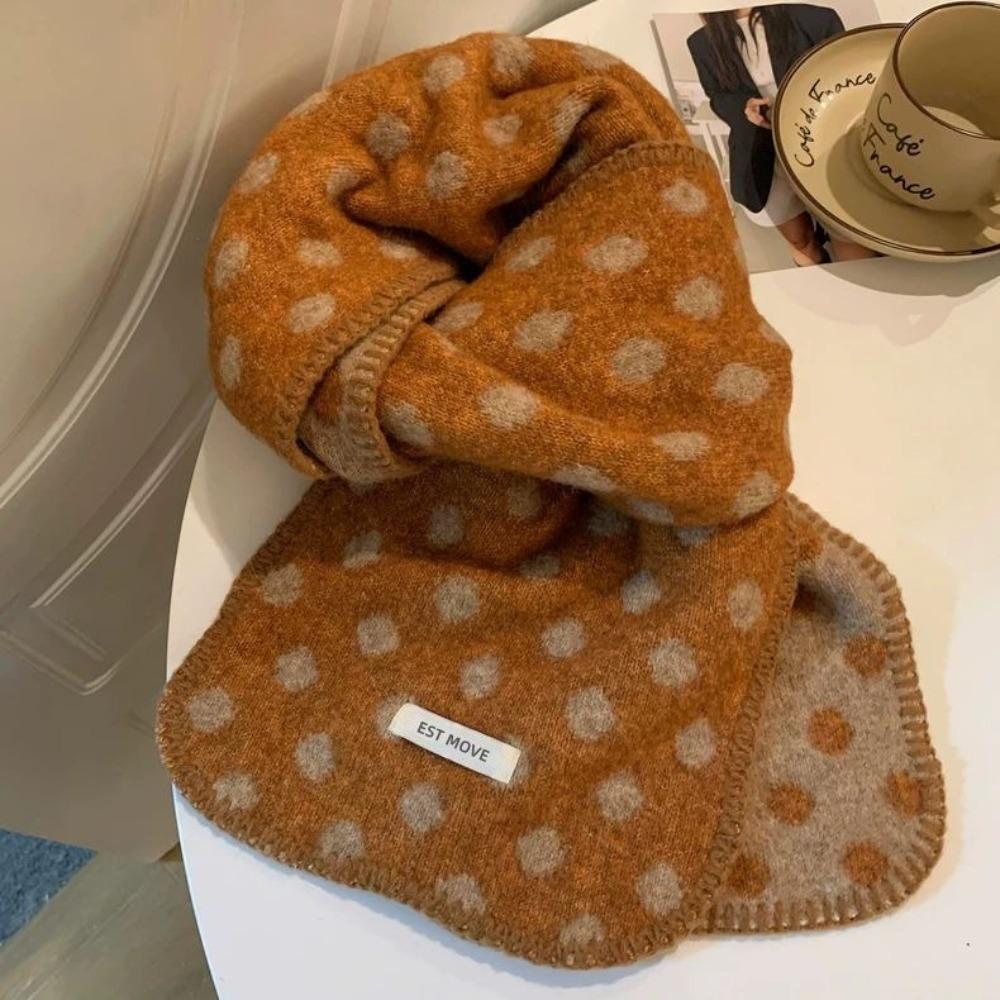 Korean Style Polka Dot Scarf Keep Warm Winter Neck Scarf Vintage Double-Sided Scarf Winter