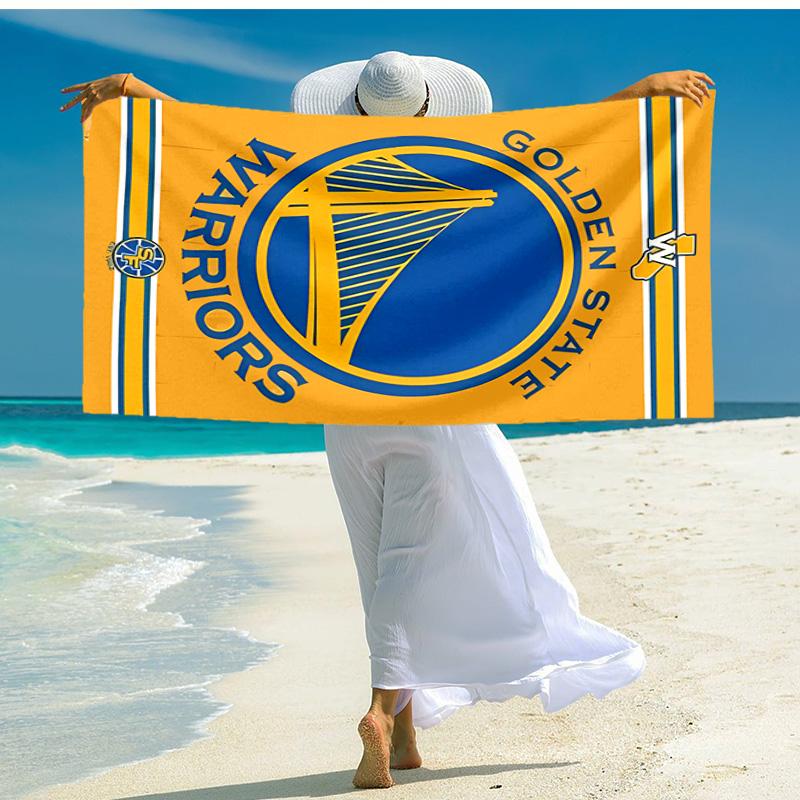 proof beach towel with Golden State Warriors logo pattern - soft,absorbent,quick-drying,machine washable - perfect for swimming,camping,bathing