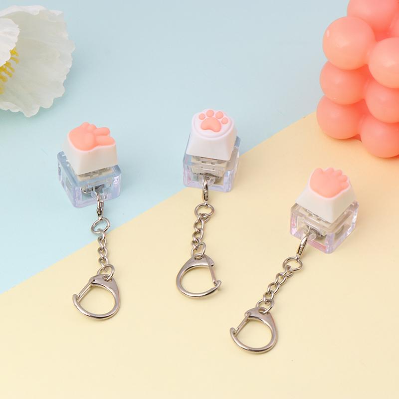 Creative Pink Cat Claw Keycap Mechanical Keyboard Keychain Led Keyboard Keyring Cute Girly Bag Pendant Relief Stress Toys