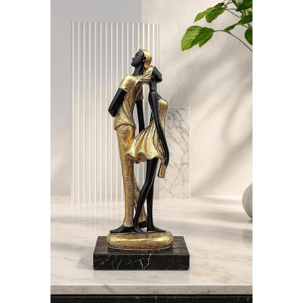 Стильная золотисто-черная статуэтка романтической пары из смолы для домашнего декора (Упаковка из 1 шт., черный и золотистый)