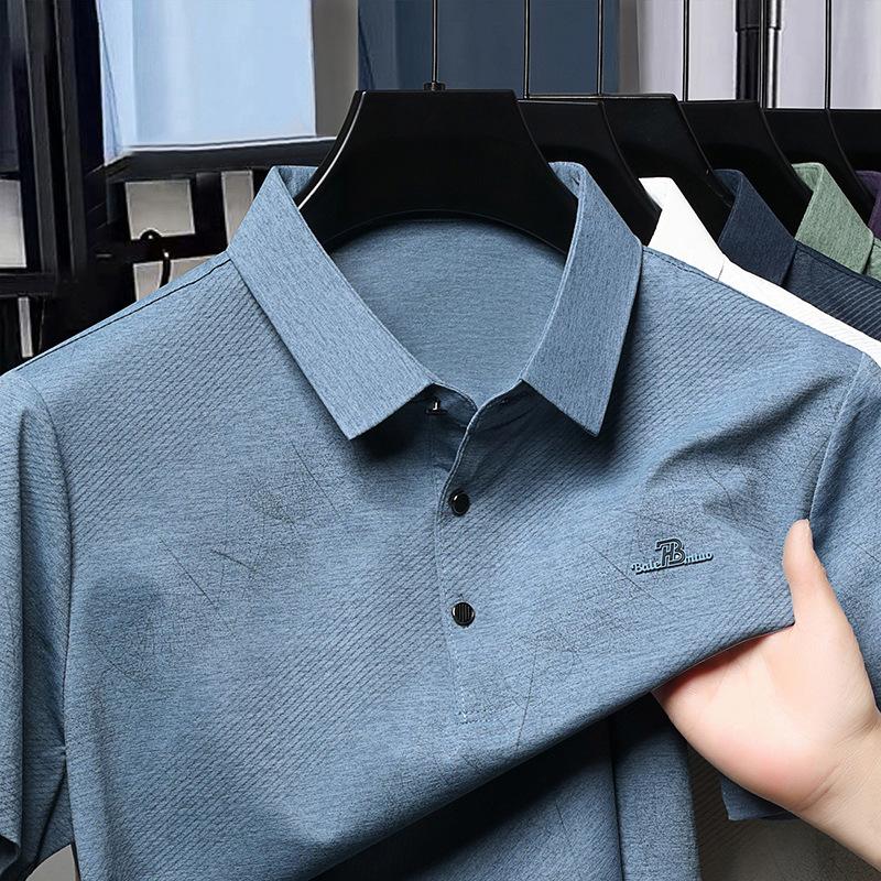 Рубашка поло с коротким рукавом и лацканами, деловая, свободная, дышащая, повседневная, премиум-класса, мужская футболка, рукав до локтя