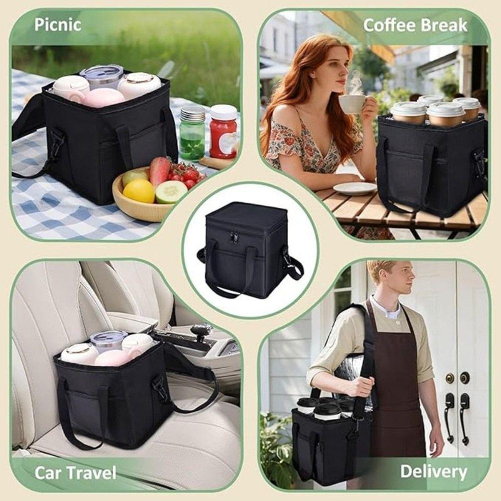 No-Spill Vehicle Drink Storage Bag 4 Compartment Car Cup Storage Pouch Daily Driving