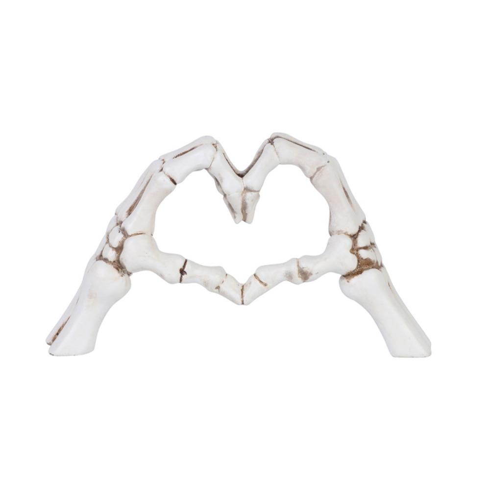 Nordic Style Heart Skeleton Hand Statue Resin Halloween Desktop Ornament Office