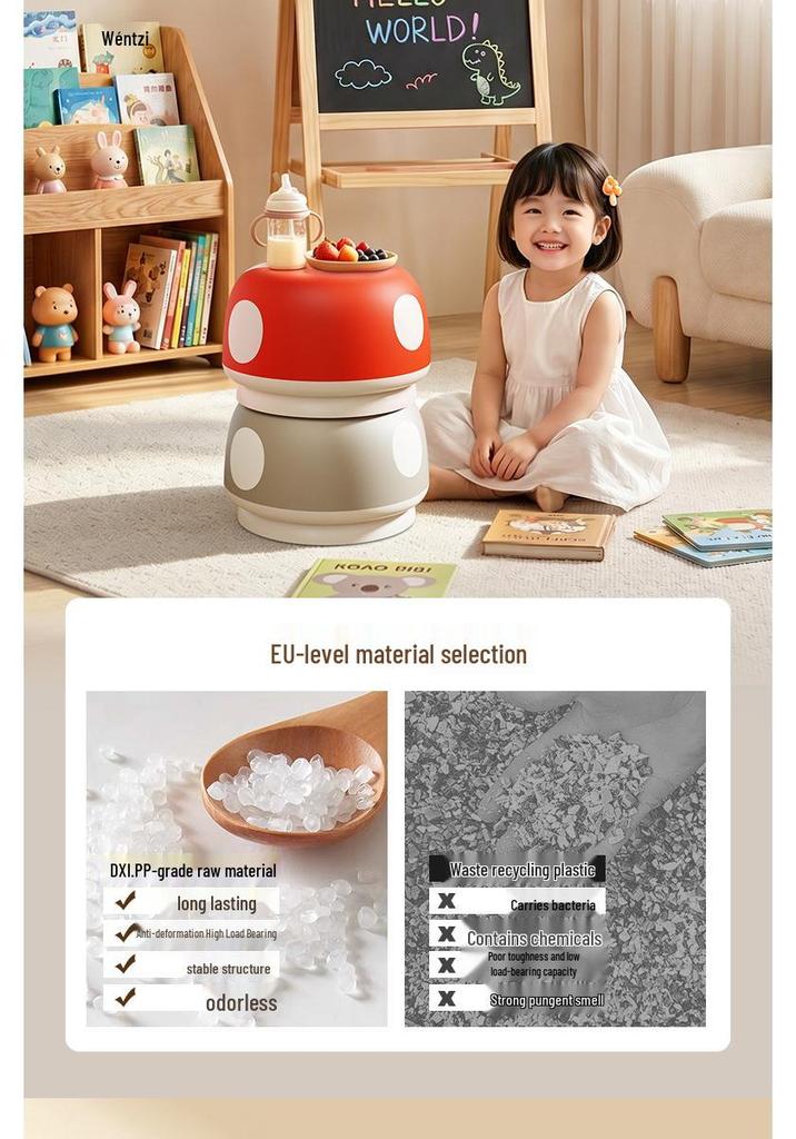 Mushroom Stool - Cute Children's Shoe Changing and Side Table Stool for Home Entrance and Hallway.
