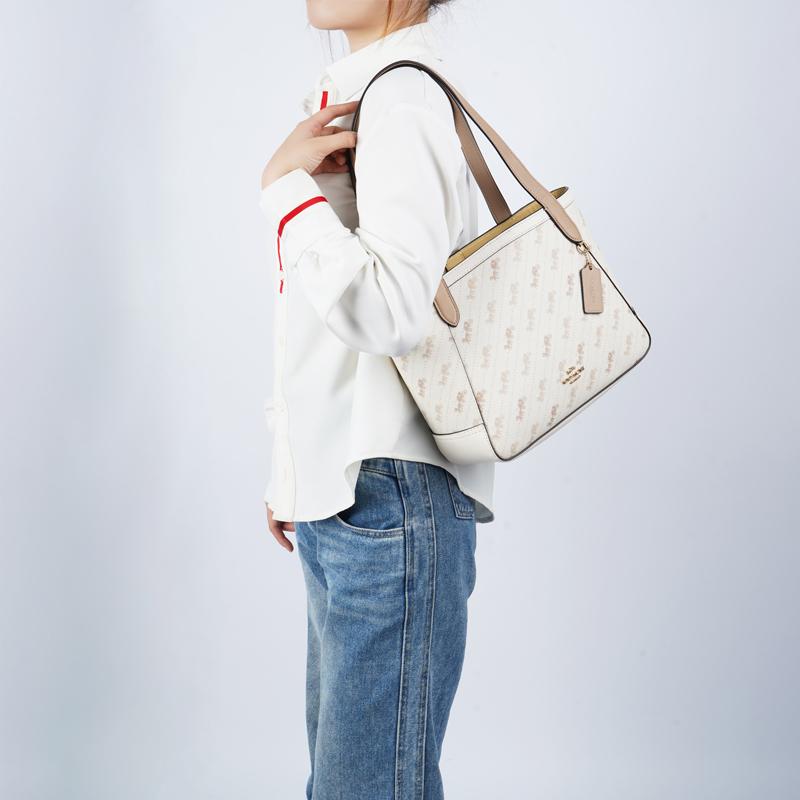 Coach Tote 27 Monogram Gradient Bottom Synthetic Leather Tote Bag Women tote bags Pink White C4060-IMM6H