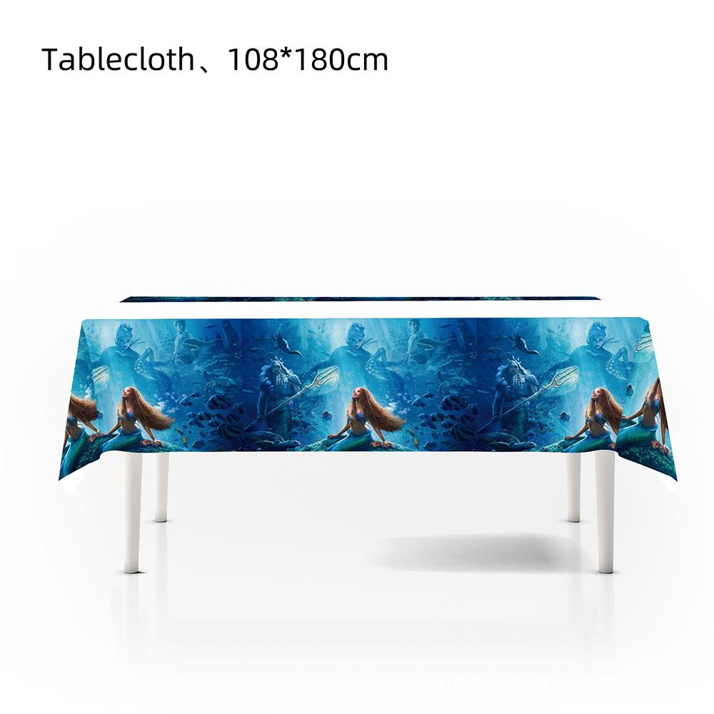 51Pcs Plates, Napkins, Cups & Tablecloth For Little Mermaid Theme Birthday Party