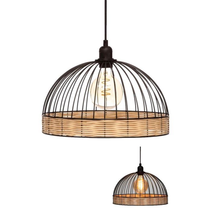Suspension filaire "Suwa" métal &amp; rotin Diamètre 35 cm Atmosphera