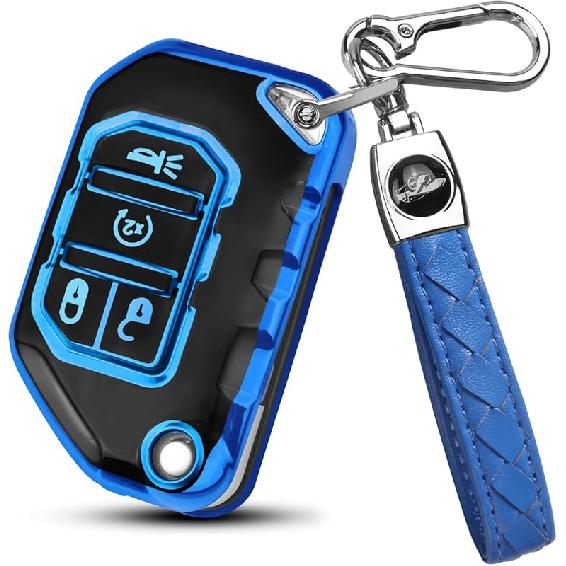 QBUC Чехол для брелока ключа Jeep с брелоком, совместимый с Jeep Wrangler JLU JL Gladiator Rubicon JT, складным ключом автомобиля (розовый)