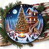 Christmas Tree and Wooden Cabin Round Foil Engraving Art Aluminum Decor Inch Ideal Wall Art for Home Office Cafe