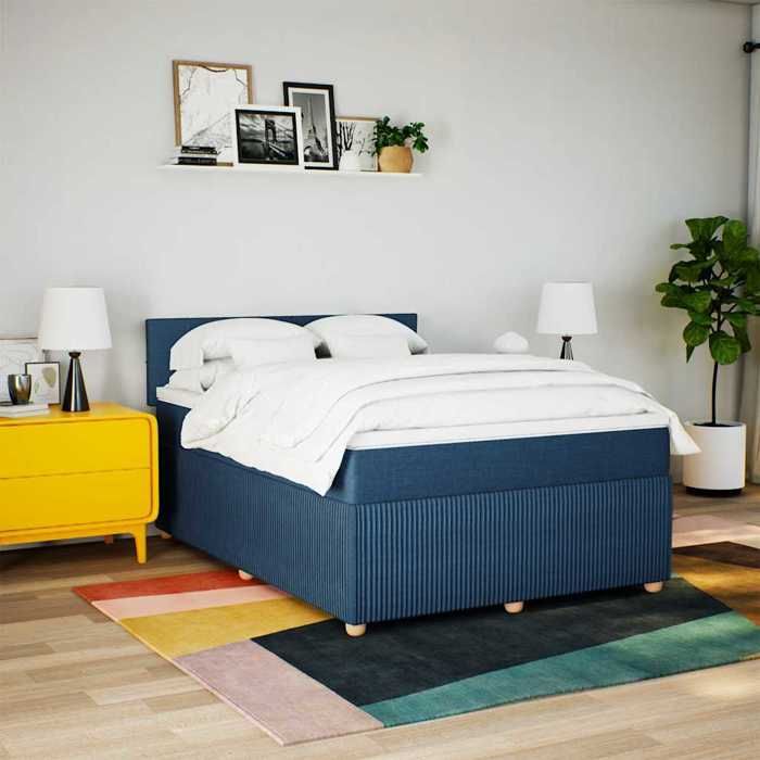 Maison Exclusive - Sommier à lattes de lit avec matelas Bleu 160x200 cm Tissu