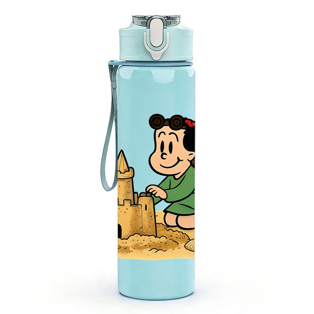 1PC Boy Sandcastle Beach 750ml Color Plastic Sports Water Bottle Leakproof Flip Straw Lid Suitable for Sports Office Home Use
