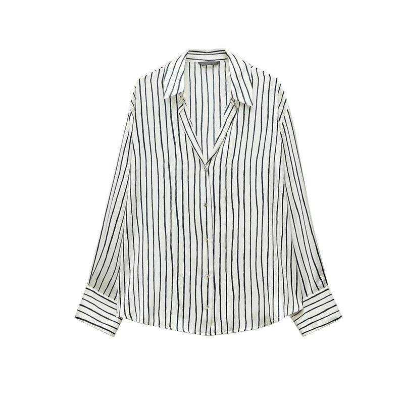 Spring New Women's Clothing Lapel Silk Satin Texture Classic Vertical Shirt 2074580 2074140