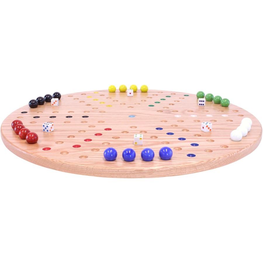 Набор игрового поля Wahoo Marble Круглый 22 Широкий Игра в шарики Дерево Массив дуба Двусторонний с большими шариками 22 мм и кубиками в комплекте За штуку