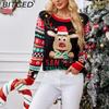 BITCED Casual Christmas Reindeer Pullover Autumn/Winter Sequined Embroidered O-Neck Knitted Jacquard Sweater