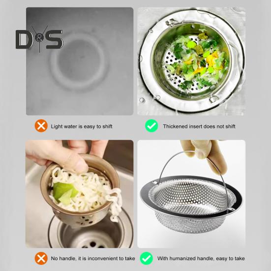 Фильтр для кухонной мойки из нержавеющей стали, большой держатель для пищевых отходов, мелкая сетка, не засоряющаяся сливная корзина, легко поднимаемая ручка, прочный канализационный фильтр