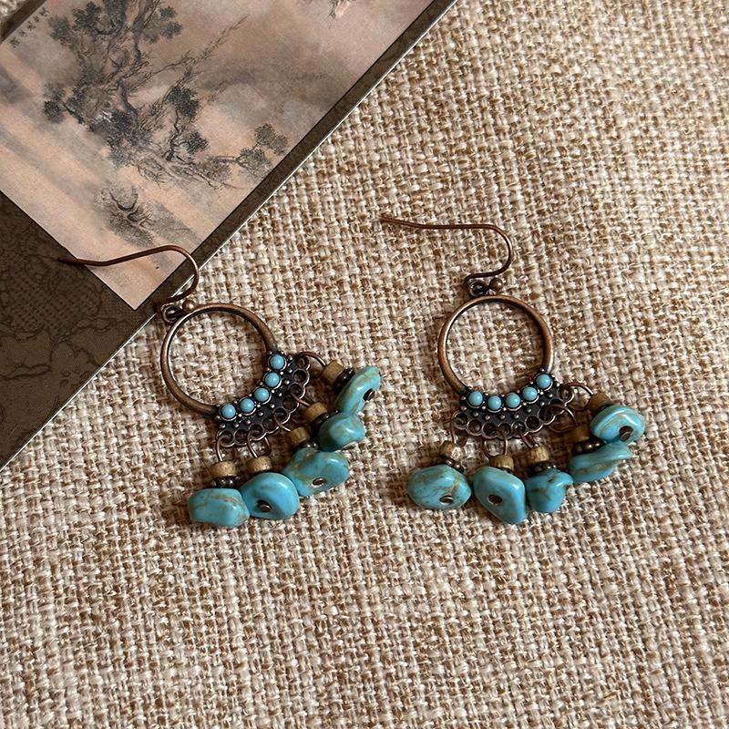 Irregular Stone Tassel Pendant Earrings - Ethnic Luxury Design with High-End Feel