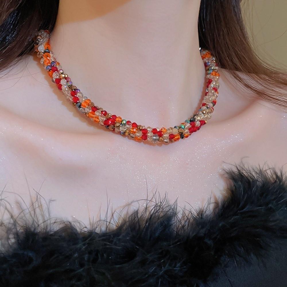 Colored Glass Bead Women's Neck Chain Neck Jewelry Retro Lovers Choker Holiday