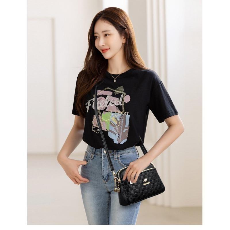 Аутентичная женская сумка, новинка 2024 года, модная повседневная сумка для мамы из мягкой кожи среднего возраста, сумка на одно плечо, упрощенная диагональная сумка, маленькая квадратная сумка