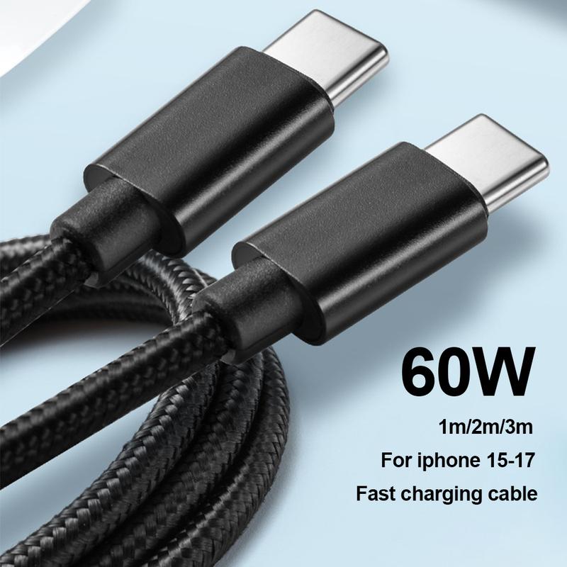Nylon Braided 60W Type C Wire For iphone 15 16 17 pro max 1m 2m 3m USB C To Type C Fast Charge Cable for Samsung Xiaomi Huawei