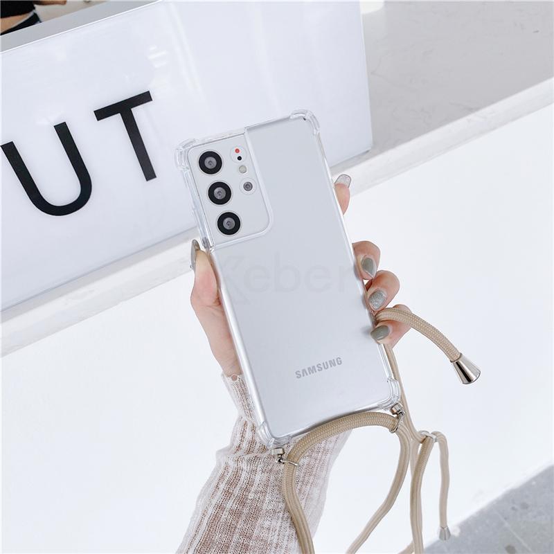 Шнурок-цепочка на шею с прозрачным чехлом для Samsung S24 S23 S22 S21 Ultra S20 FE S10 Plus, противоударная мягкая крышка