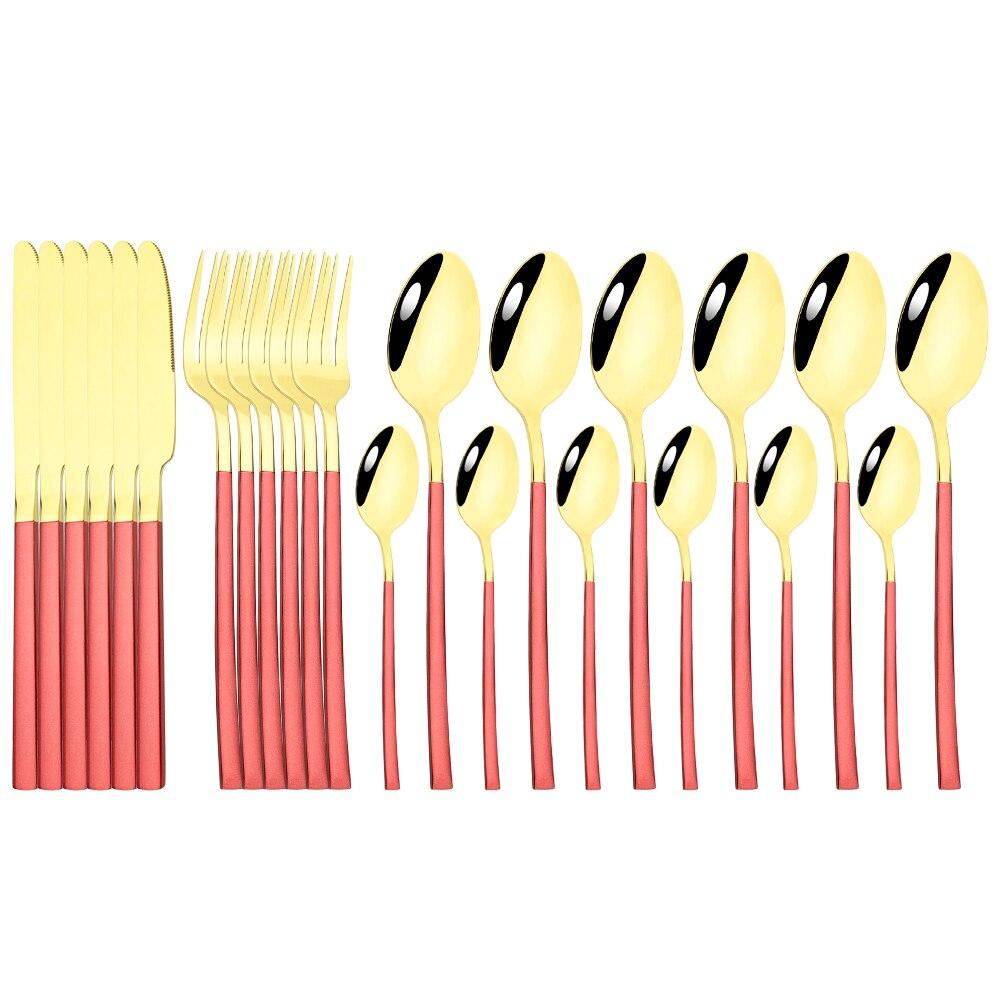 24 Pieces Sets Kitchen Tableware Cutlery Set Mint Green Gold Stainless Steel Dinnerware Set Food Flatware Mirror Silverware Set