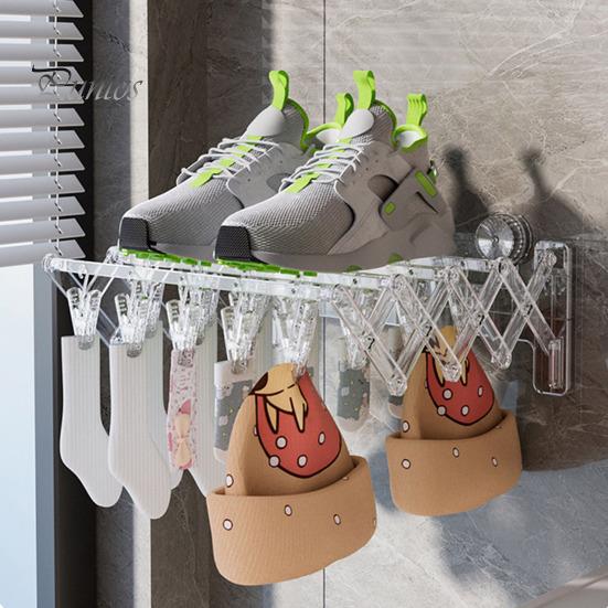 Выдвижная сушилка для носков с 20 зажимами Складная конструкция Простая в установке Экономящая место Расширяемая настенная сушилка