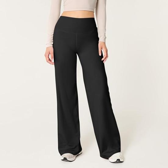 Женские расклешенные брюки с высокой талией, однотонные прямые брюки, однотонные прямые брюки с утягивающим эффектом для йоги