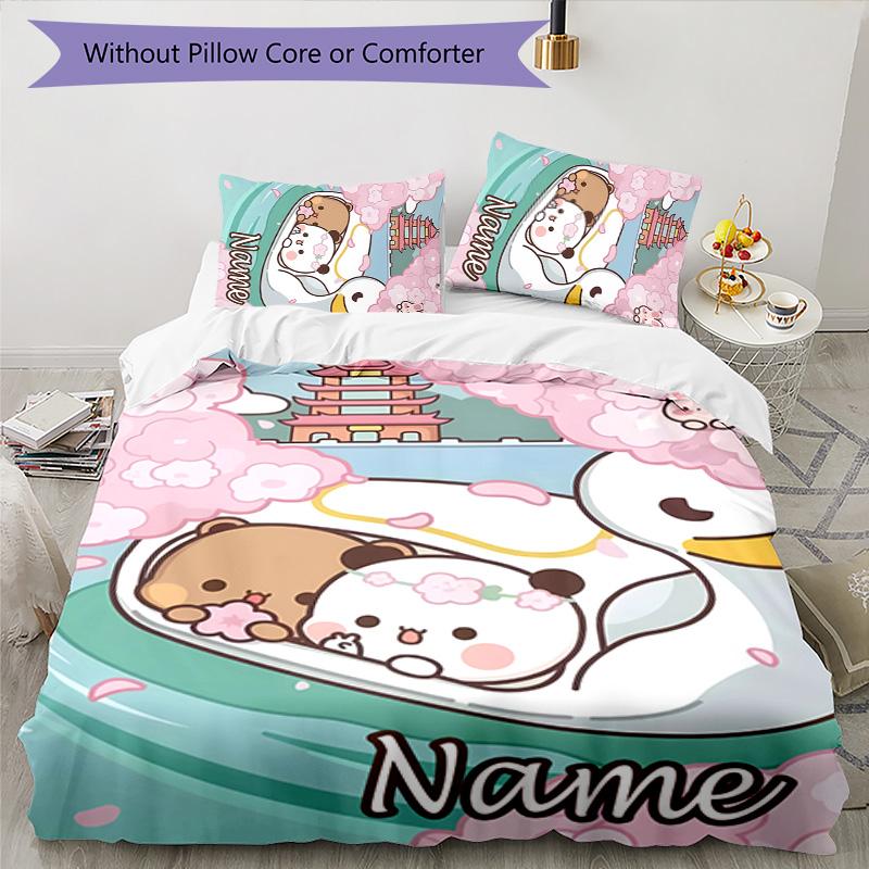 3pcs Yier BuBu Bear1 Cover Set - Personalized Name, HD Printed Bedding with 1 Cover and 2 Pillowcases - Perfect for Home Decor, Easy Care