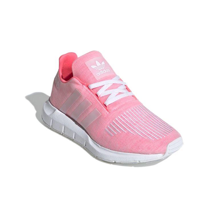 adidas Оригинальные Swift Run J Кроссовки для бега с круглым носком, шнуровкой, дышащие, низкие, детские, розовые, белые EF5951