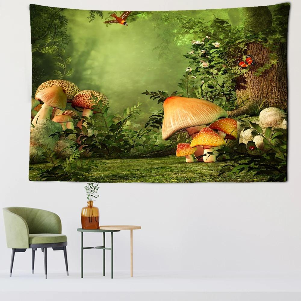 Forest Mushroom Cabin Wall Hanging Home Wall Decoration Tapestry Office Living Room Tapestry