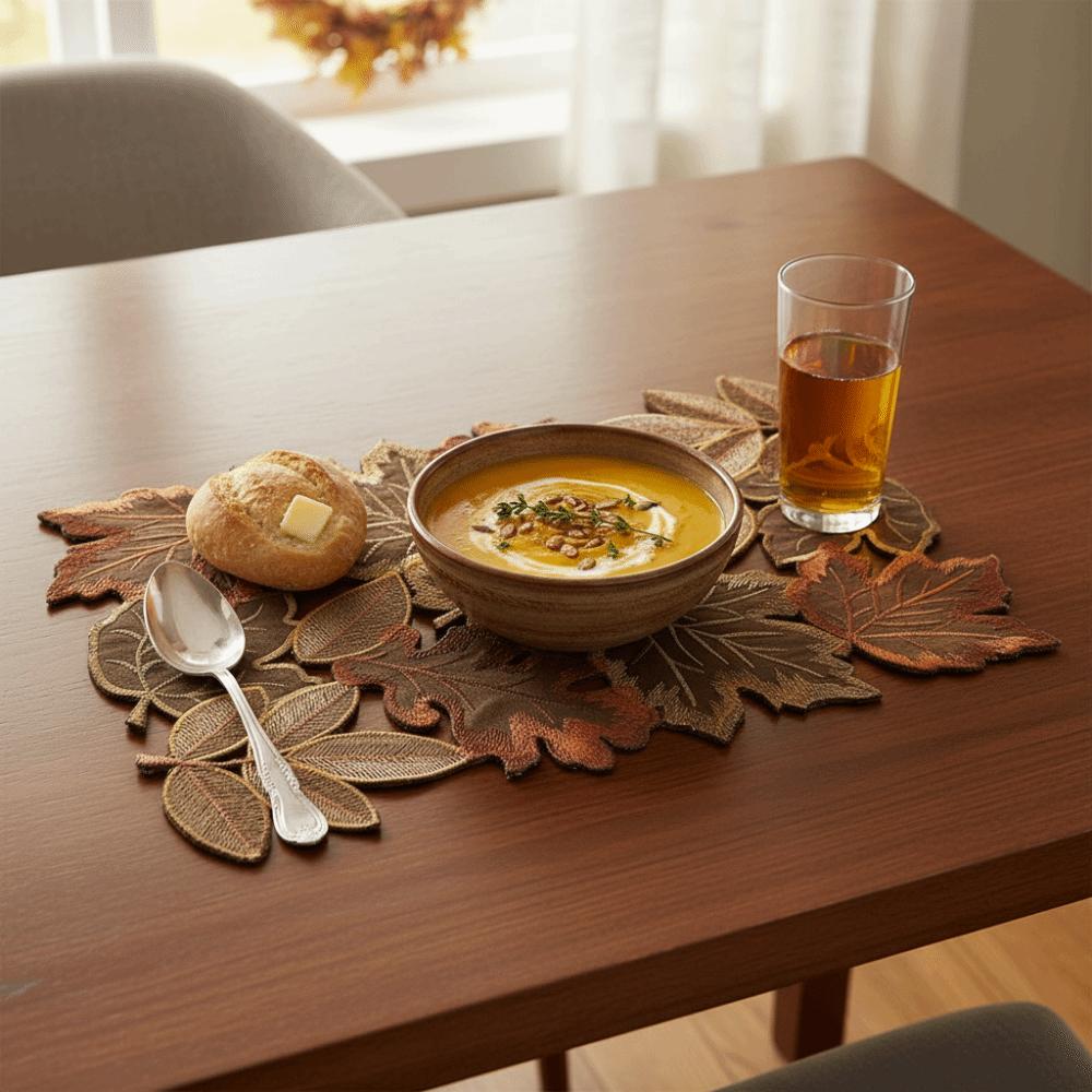 Decorative Maple Leaf Placemat Rustic Style Autumn Harvest Table Mat Banquet