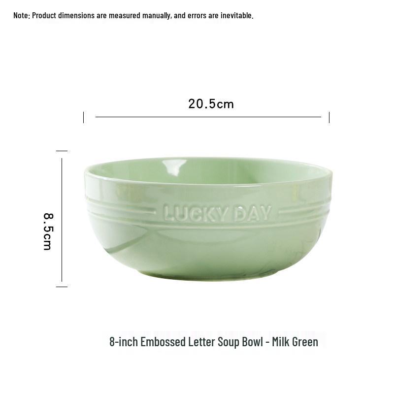 Creative Matcha Green Embossed Ceramic Dishware Set: Includes Plates, Rice Bowls, and Large Soup Bowl