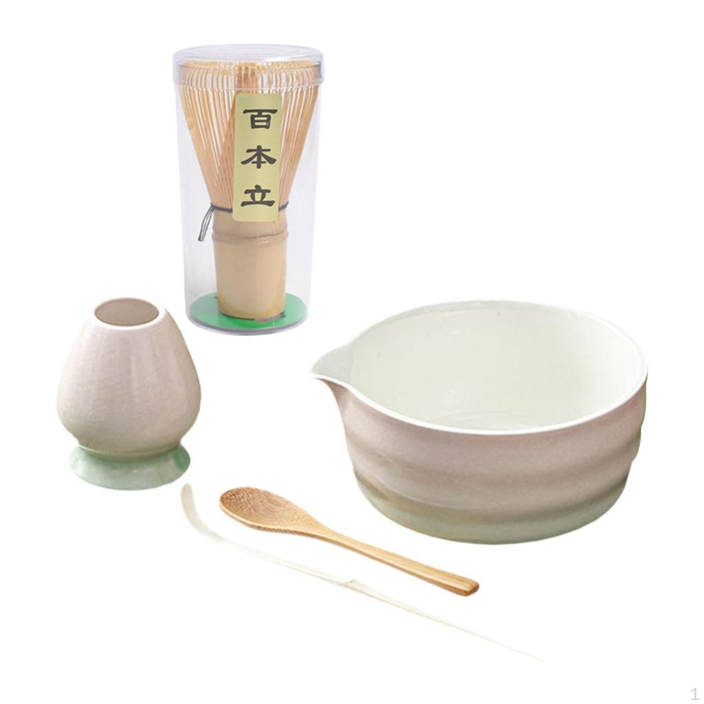 Ceramic Matcha Preparation Set with Spoon and Whisk for Family Tea Time