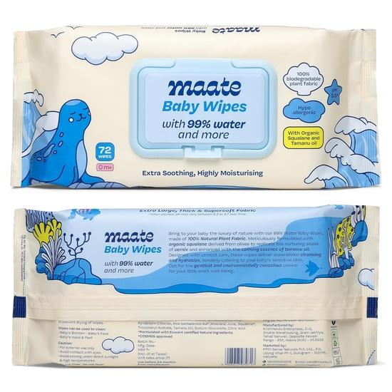 Maate Baby Wipes (Pack of 2, 144 Wipes) | Soothing & Hypoallergenic | Infused With Plant Squalane, Tamanu Oil & Aloe Vera | Moisturizing & Hydrating