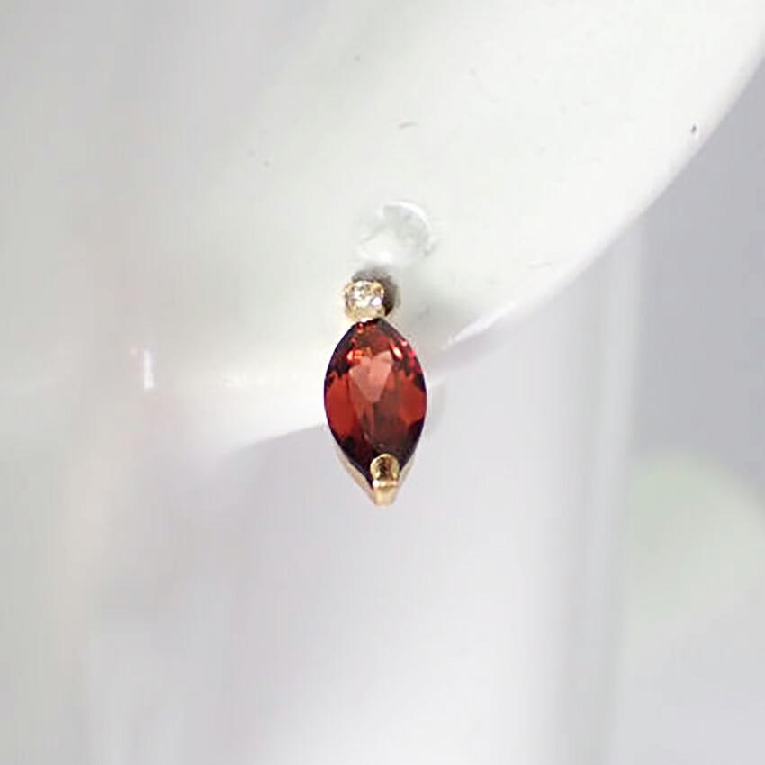 [New] K18 Rhodolite Garnet Diamond Marquise Earrings [i6-4]