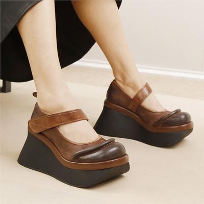 Модные GKTINOO Туфли-лодочки на танкетке с толстой подошвой и круглым носком, весна 2025, новая коллекция, ретро, женская обувь на платформе из натуральной кожи